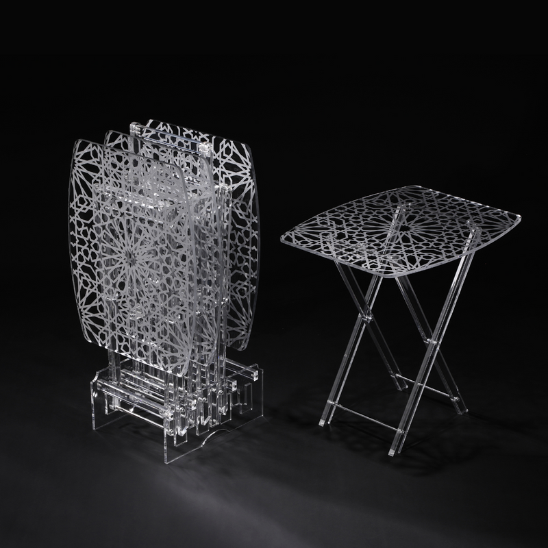 Vague Acrylic 4 Piece Oval Rectangular Coffee Tables Set with Stand - Al Makaan Store