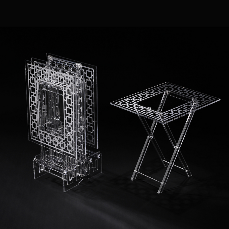 Vague Acrylic 4 Rectangular Coffee Tables with Stand Set Geometric Printing - Al Makaan Store