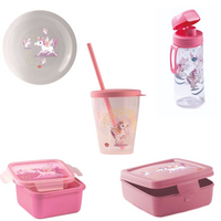 Snips Unicorn Adventure Kids Collection: Lunch Box 800 ml, Water Bottle 500 ml, and Cup 350 ml with Lid & Straw Set - Al Makaan Store