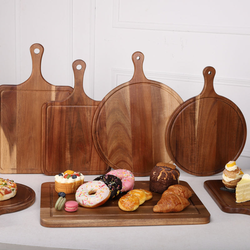 Vague Rectangular Acacia Wooden Serving Tray with Juice Groove 35 cm x 50 cm - Al Makaan Store