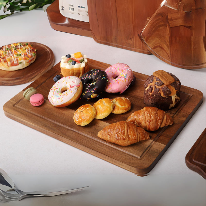 Vague Rectangular Acacia Wooden Serving Tray with Juice Groove 35 cm x 50 cm - Al Makaan Store