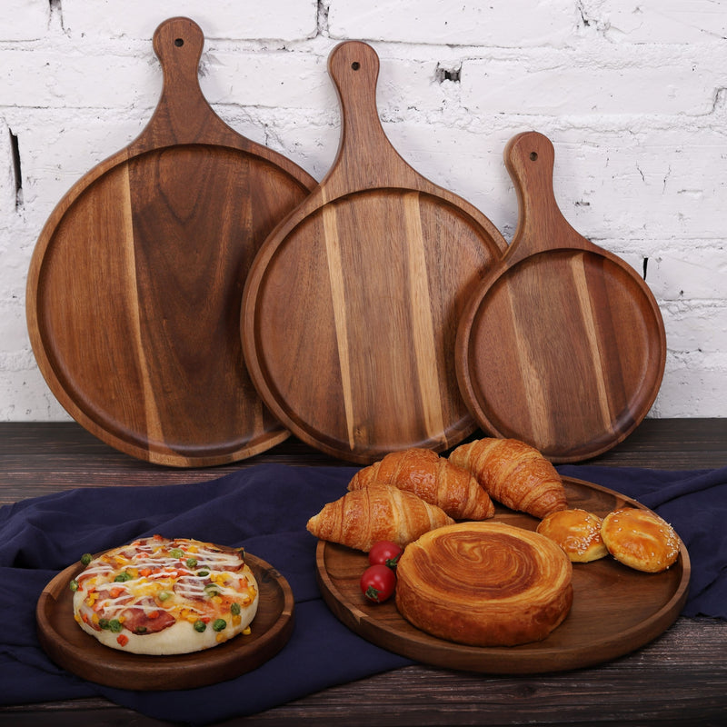Vague Round Acacia Wooden Food Tray - Al Makaan Store