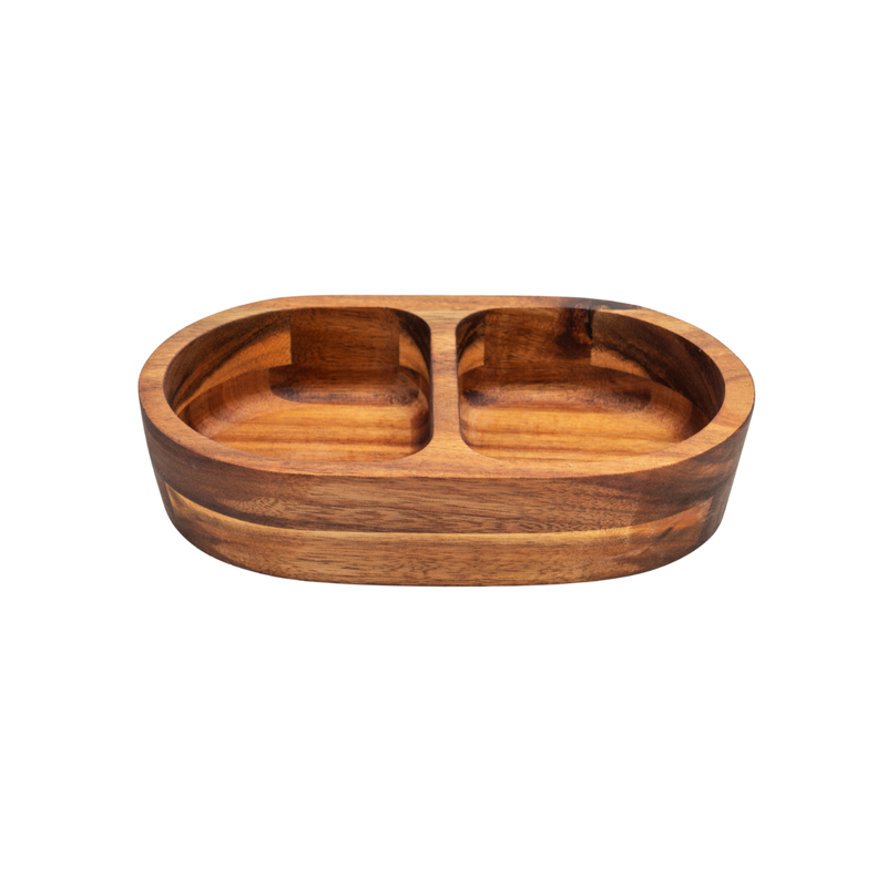 Vague Oval Acacia Wooden Plate with 2 Compartments 21 x 13 x 4.5 cm