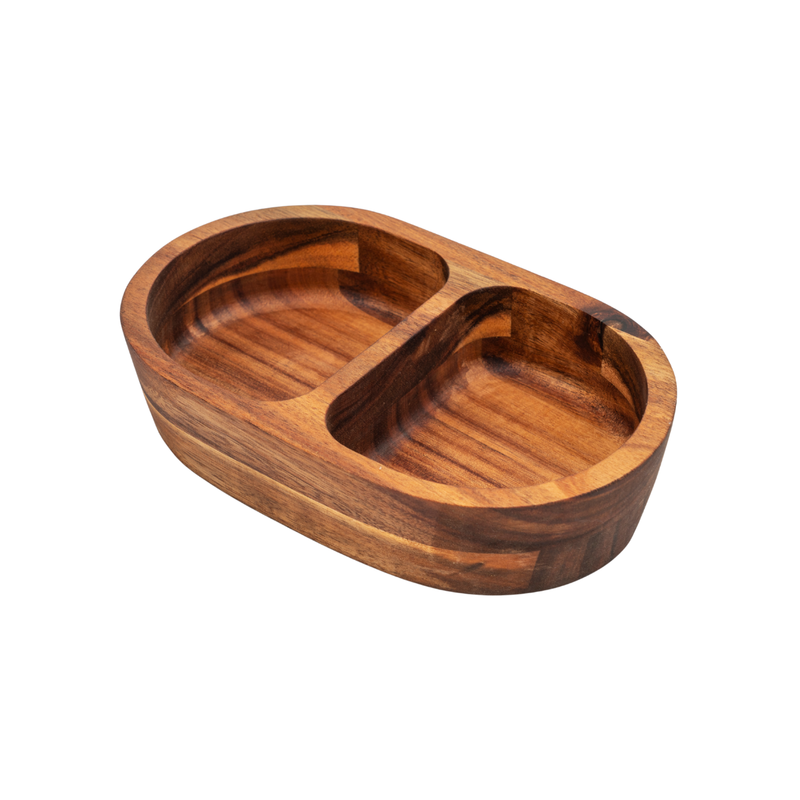 Vague Oval Acacia Wooden Plate with 2 Compartments 21 x 13 x 4.5 cm