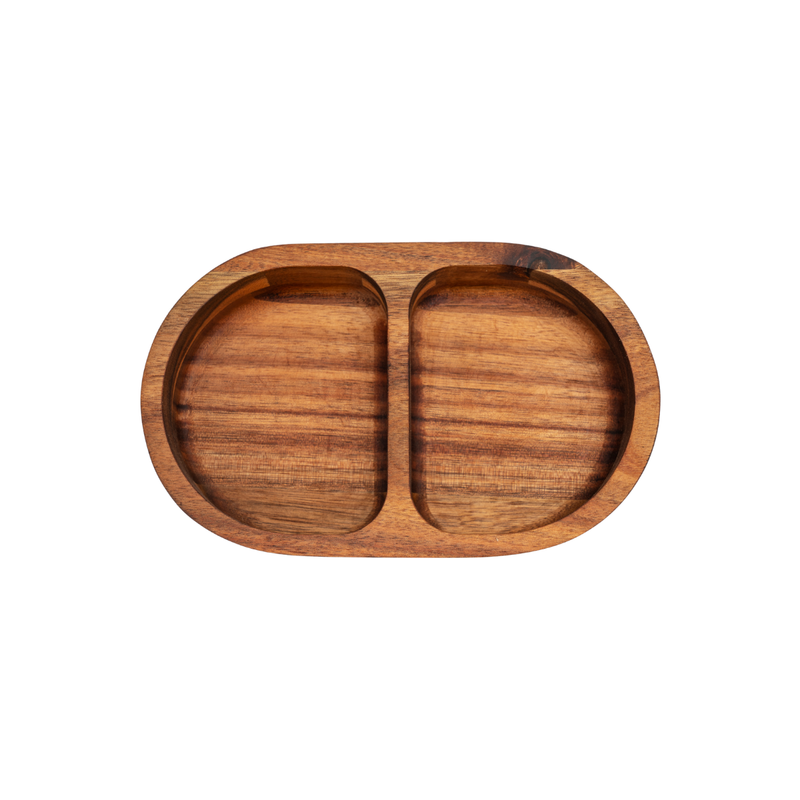 Vague Oval Acacia Wooden Plate with 2 Compartments 21 x 13 x 4.5 cm