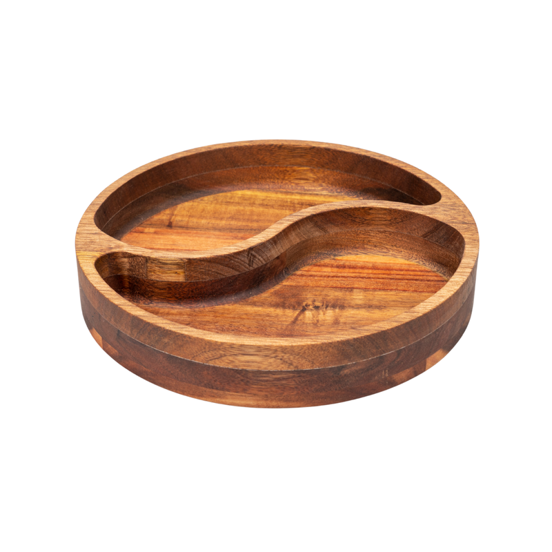 Vague Round Acacia Wooden Plate with 2 Compartments 26 x 26 x 4.5 cm