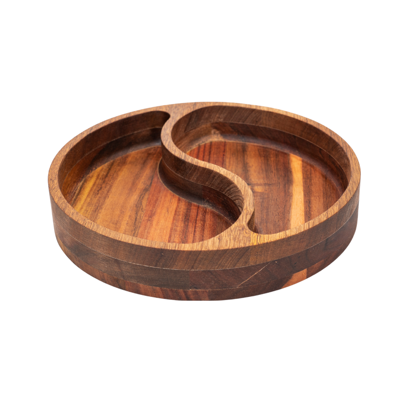 Vague Round Acacia Wooden Plate with 2 Compartments 26 x 26 x 4.5 cm