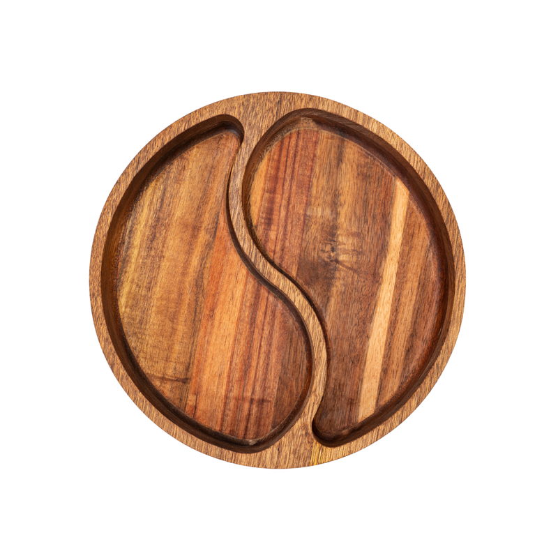 Vague Round Acacia Wooden Plate with 2 Compartments 26 x 26 x 4.5 cm