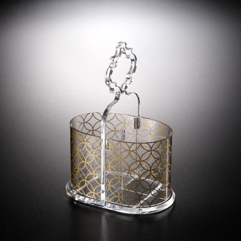 Vague Acrylic Cutlery holder Large Gold Print 180 x120 x 255 mm - Al Makaan Store