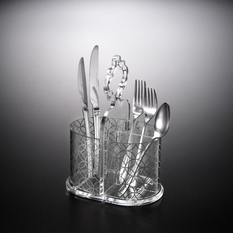 Vague Acrylic Cutlery holder Large Gold Print 180 x120 x 255 mm - Al Makaan Store