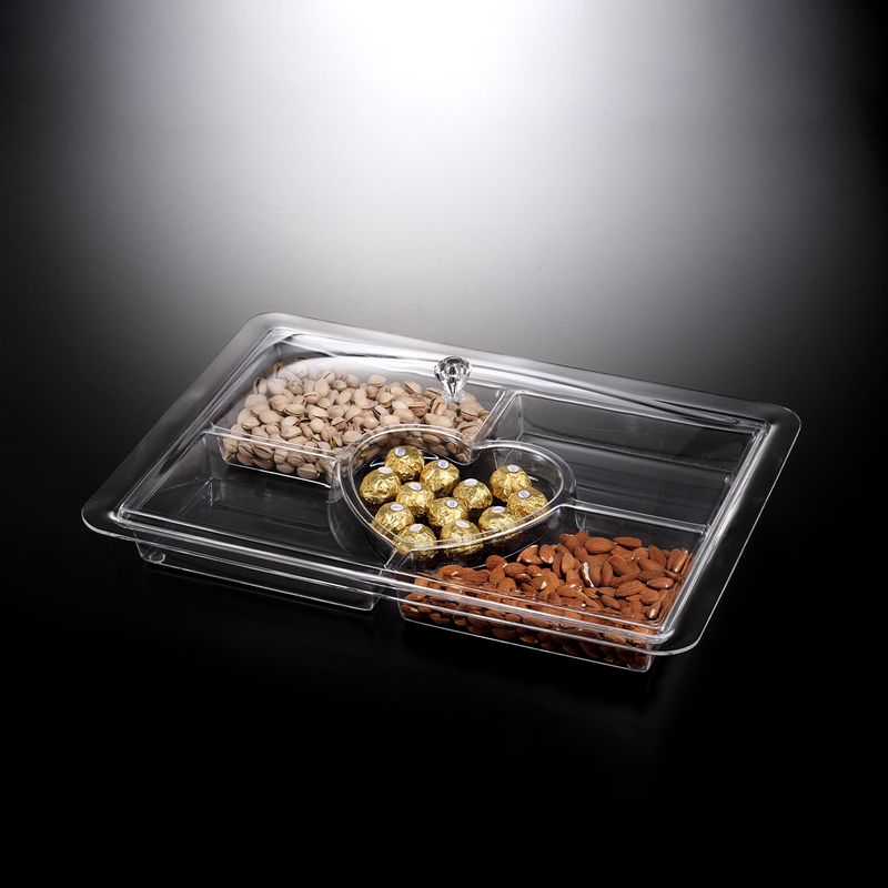 Vague Acrylic Rectangular Serving Set with Dividers 49 cm - Al Makaan Store