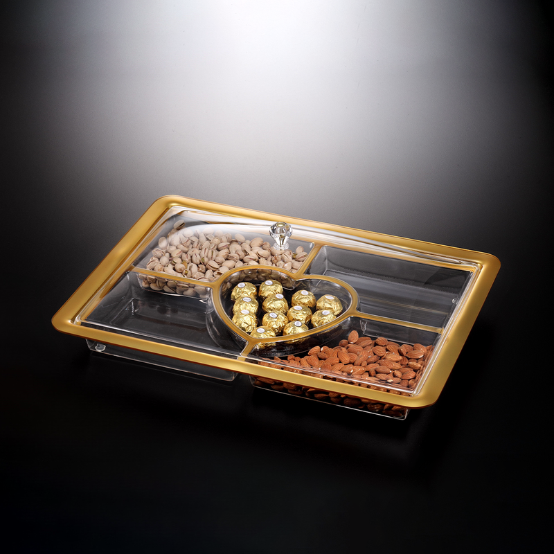 Vague Acrylic Rectangular Serving Set with Dividers 49 cm - Al Makaan Store
