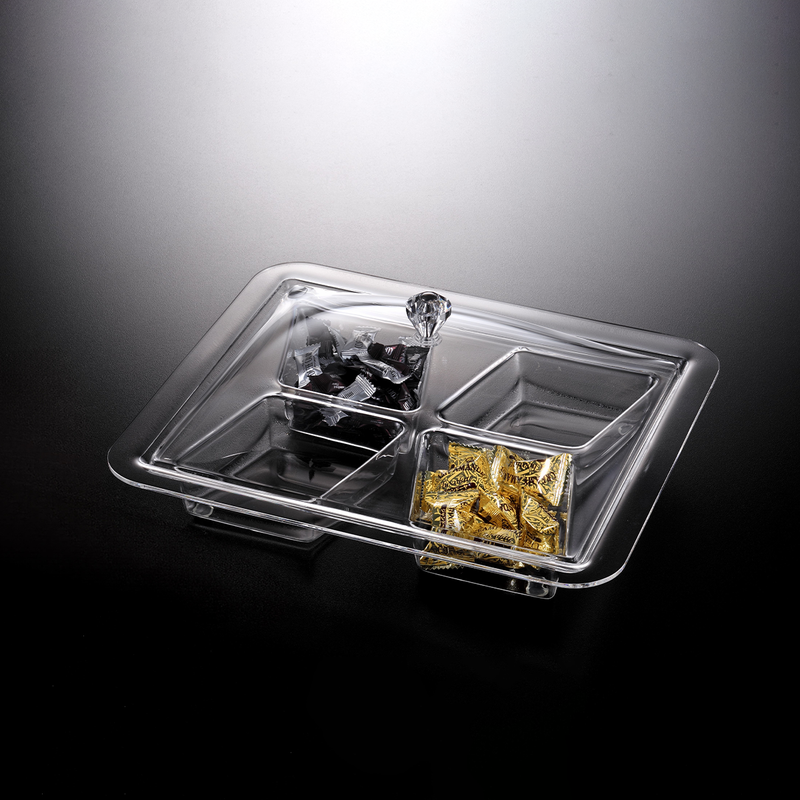 Vague Acrylic Square Serving Set with Dividers 34 cm - Al Makaan Store
