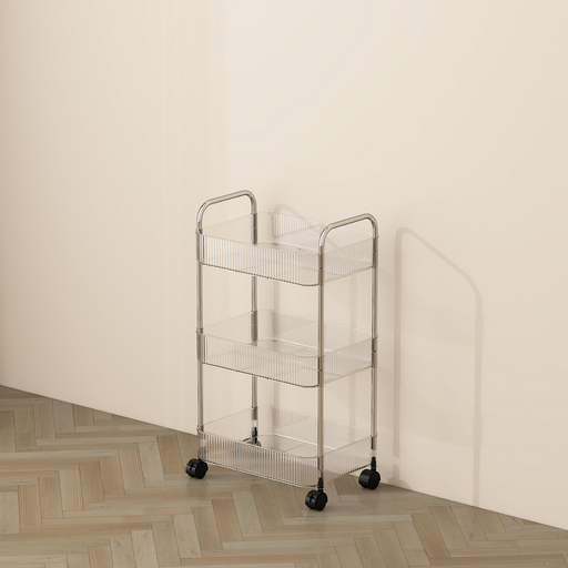Vague Stainless Steel 3 Tier Transparent Trolley Cart 40 cm x 28.5 cm x 69.7 cm - Al Makaan Store