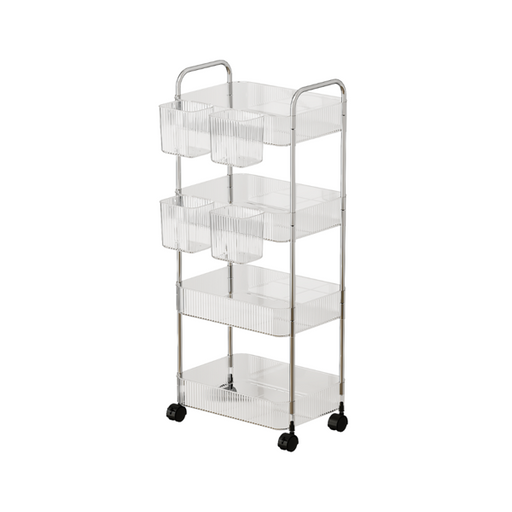 Vague Stainless Steel 4 Tier Transparent Trolley Cart with PET 4 Baskets 40 cm x 28.5 cm x 95 cm - Al Makaan Store