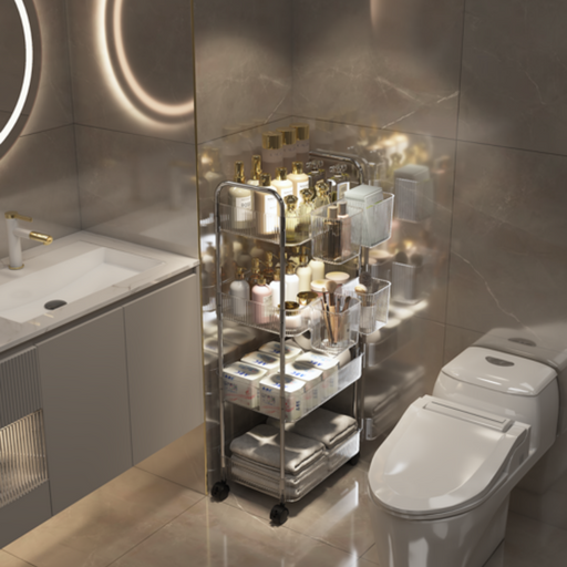 Vague Stainless Steel 4 Tier Transparent Trolley Cart with PET 4 Baskets 40 cm x 28.5 cm x 95 cm - Al Makaan Store