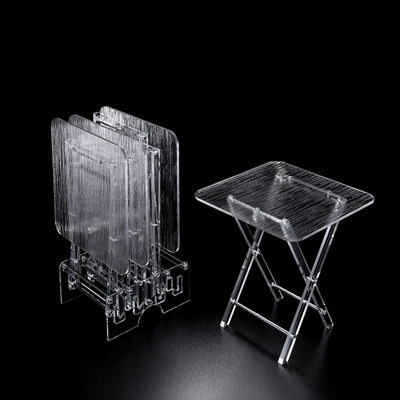 Vague Acrylic 4 Square Coffee Tables with Stand Set Bark Design - Al Makaan Store