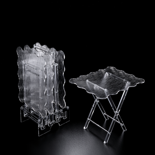 Vague Acrylic 4 Rectangular Coffee Tables with Stand Set Wave Bark Design - Al Makaan Store