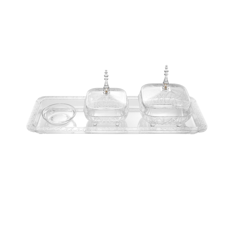 Vague Square Acrylic Tray 42.5 cm x 15 cm with Two Date Bowls Set
