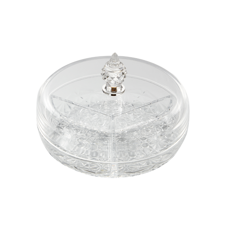 Vague Round Acrylic Candy Box 8" with 3 Partition Set