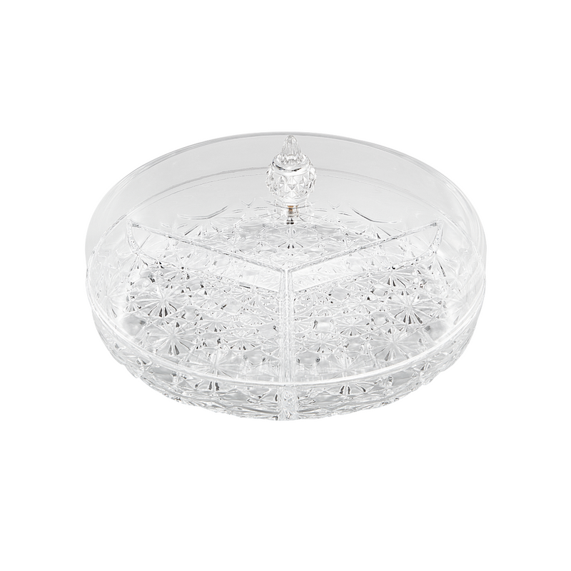 Vague Round Acrylic Candy Box 10" with 3 Partition Set