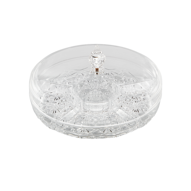 Vague Round Acrylic Candy Box 10" with 6 Partition Set