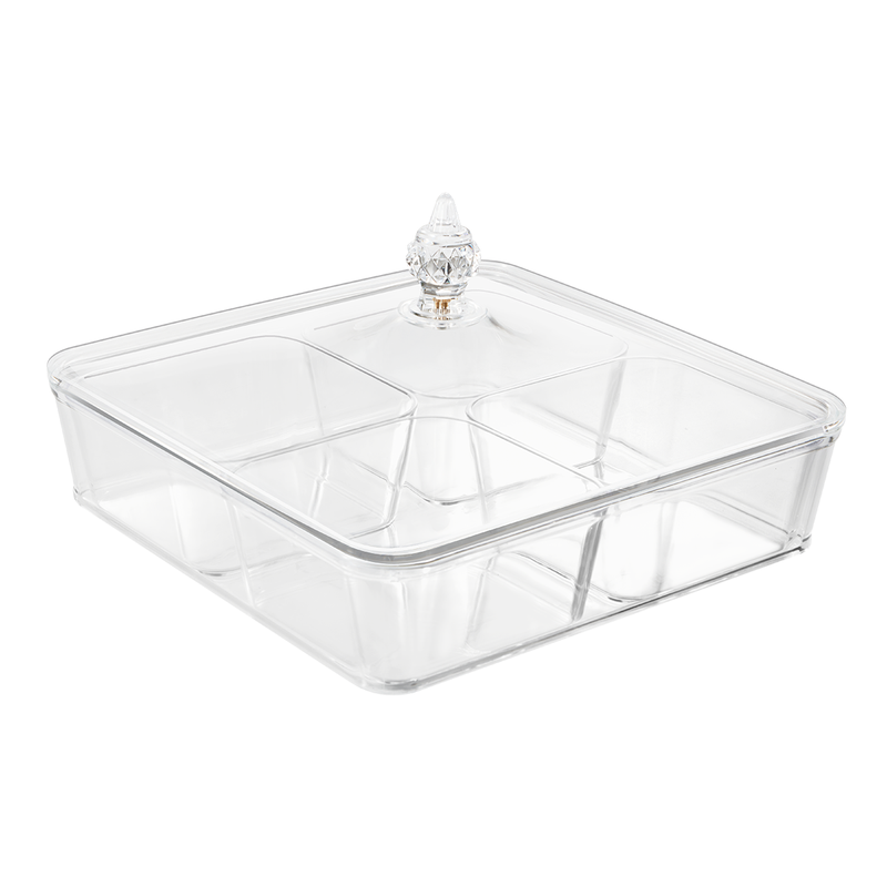 Vague Square Acrylic Candy Box with 4 Inner Bowls Set 27.3 x 7 cm - Al Makaan Store