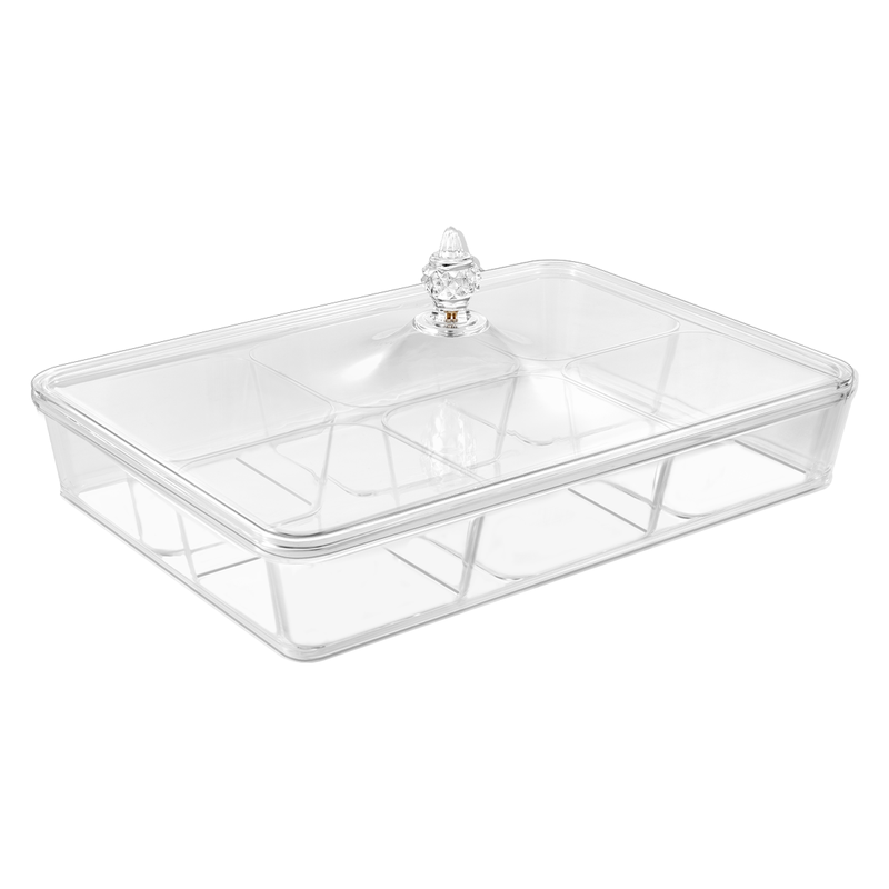 Vague Rectangular Acrylic Candy Box with 6 Inner Bowls Set 40.2 x 27.2 x 7 cm - Al Makaan Store