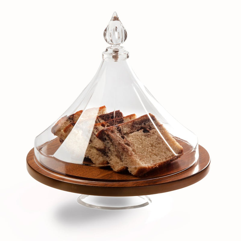 Vague Round Wooden Cake Set Pearl with Acrylic Cover 30 cm - Al Makaan Store