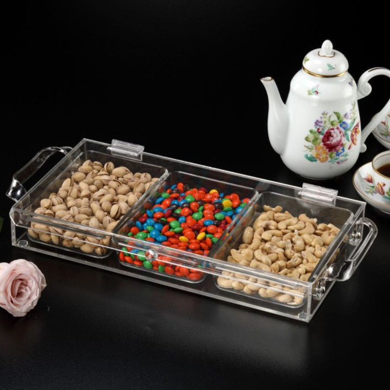 Vague Acrylic Laser Serving Tray with 3 Compartment 39 cm - Al Makaan Store