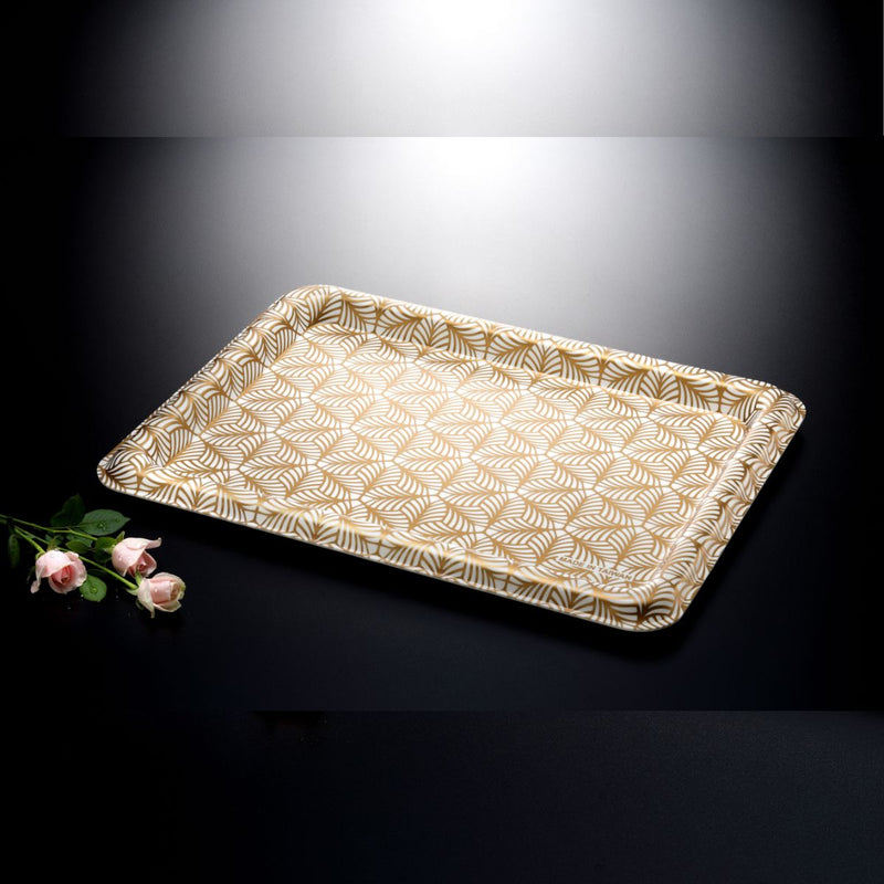 Vague Acrylic Traditional White Tray with Gold Lines 68 cm