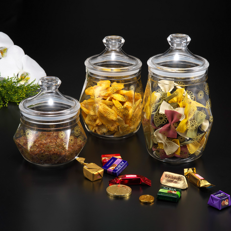 Vague Acrylic Diamond Jar With Gold Rose Printing - Al Makaan Store