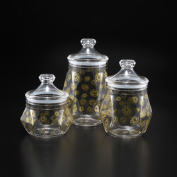 Vague Acrylic Diamond Jar With Gold Rose Printing - Al Makaan Store