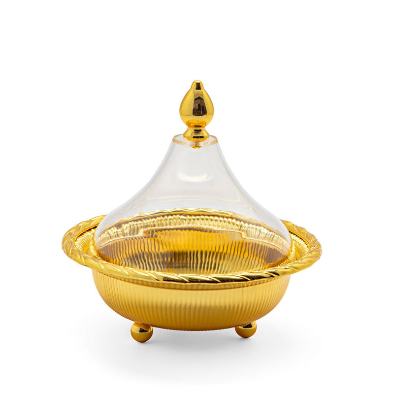 Vague Metal Dates Bowl with Acrylic Cover 15 cm - Al Makaan Store