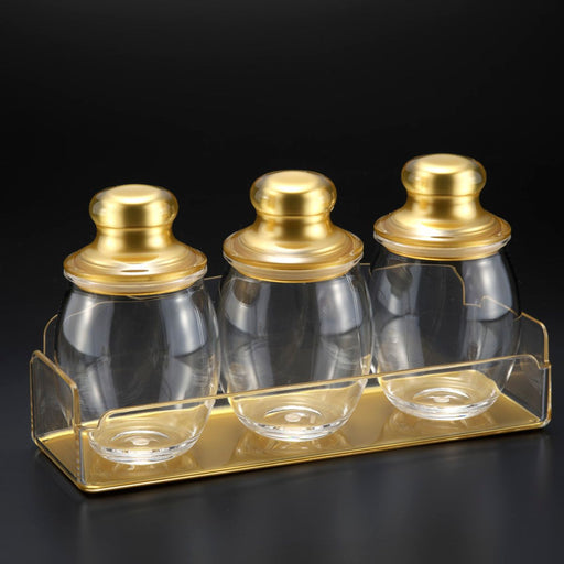Vague Acrylic Goldem 3 Jars Set with Tray - Al Makaan Store