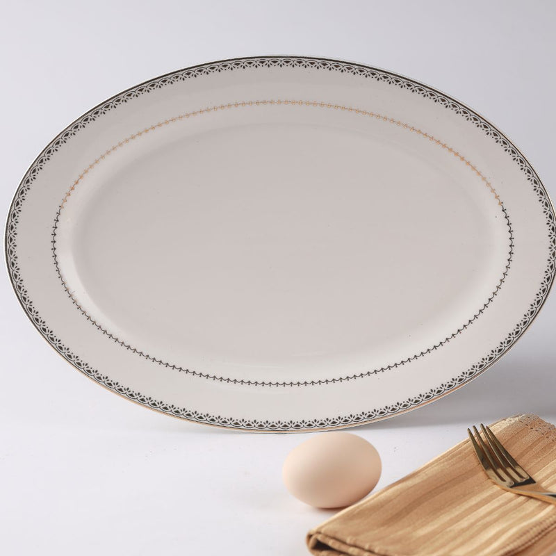 Decopor Bone China Ivory Oval Plate Golden Design - Al Makaan Store