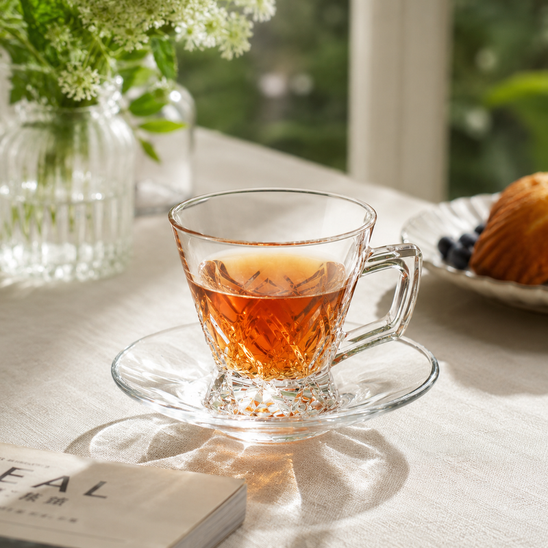 Toyo Sasaki Rain Istikan Tea Glass & Saucer Set 100 ml (12 Pieces)- Al Makaan Store