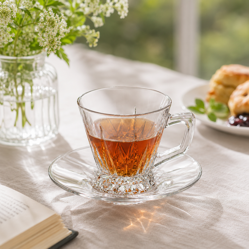 Toyo Sasaki River Istikan Tea Glass & Saucer Set 100 ml (12 Pieces)- Al Makaan Store