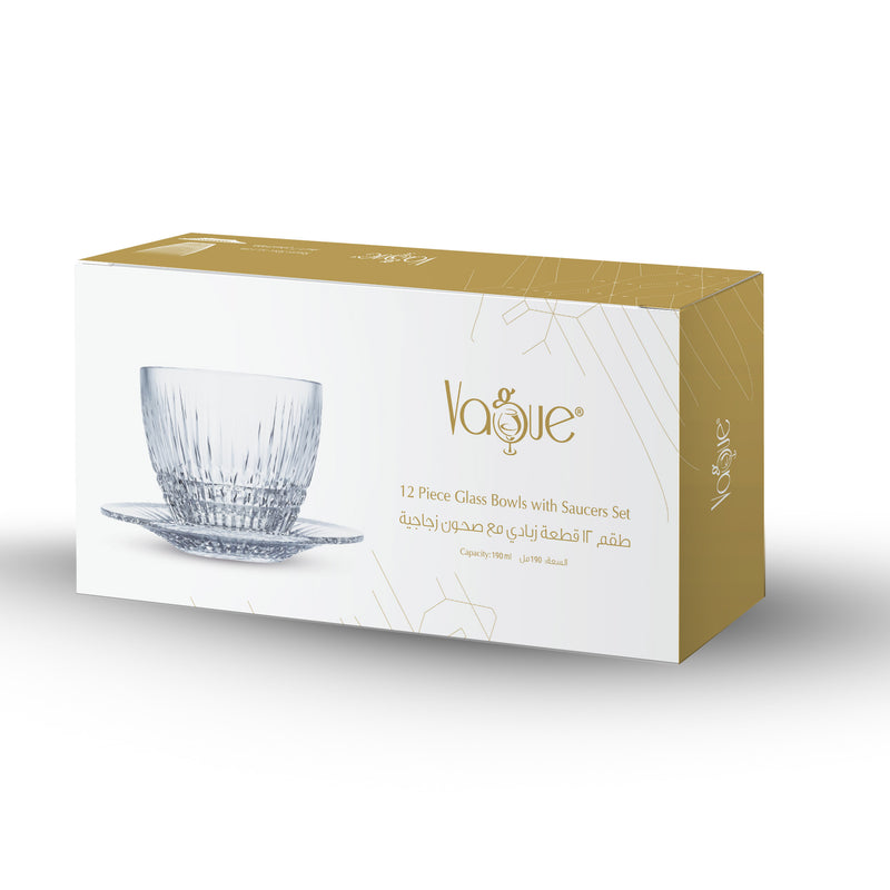 Vague 12 Piece Pudding Glass Bowls with Saucers Stripes - Al Makaan Store