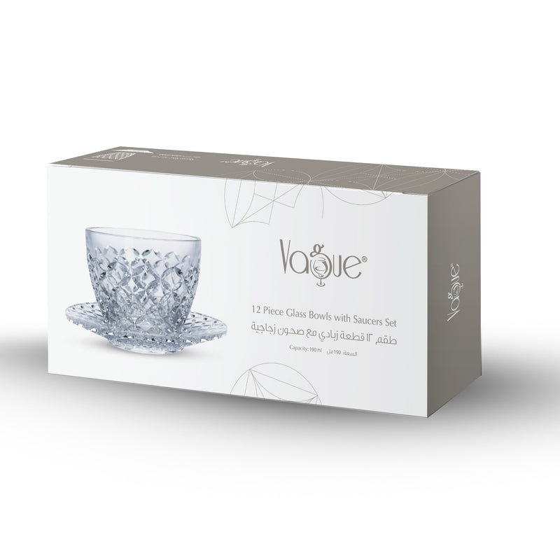 Vague 12 Piece Pudding Glass Bowls with Saucers Crystal - Al Makaan Store