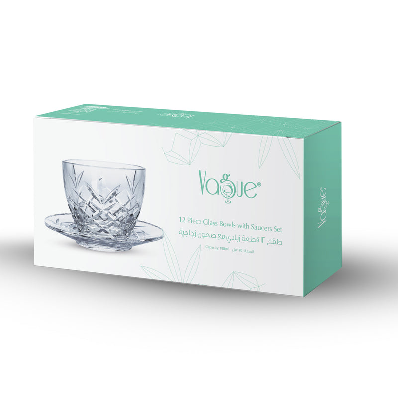 Vague 12 Piece Pudding Glass Bowls with Saucers Frost - Al Makaan Store