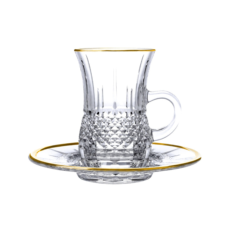 Vague 12 Piece Tea Cups & Saucers Set with Gold Rim Birmingham - Al Makaan Store