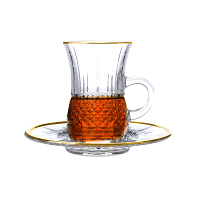 Vague 12 Piece Tea Cups & Saucers Set with Gold Rim Birmingham - Al Makaan Store