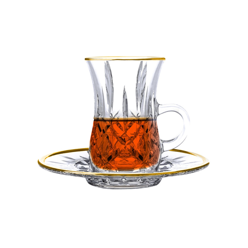 Vague 12 Piece Tea Cups & Saucers Set with Gold Rim Stirling - Al Makaan Store