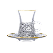 Vague 12 Piece Tea Cups & Saucers Set with Gold Rim Crystal - Al Makaan Store