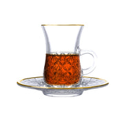 Vague 12 Piece Tea Cups & Saucers Set with Gold Rim Crystal - Al Makaan Store