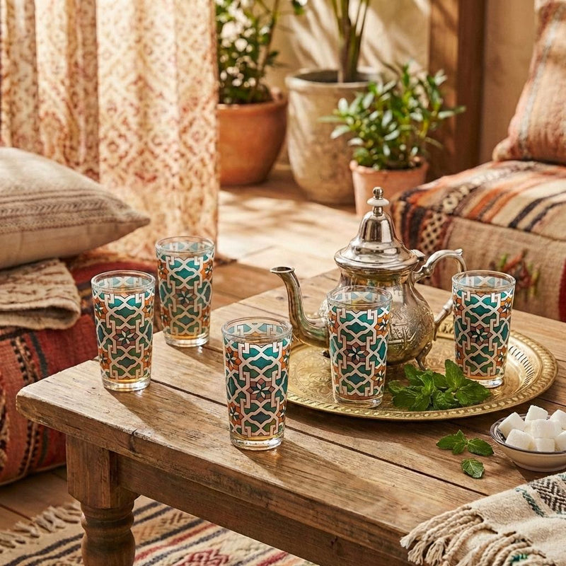 Vague Moroccan Geometric Garden 6 Pcs Tea Glass Set 120 ml