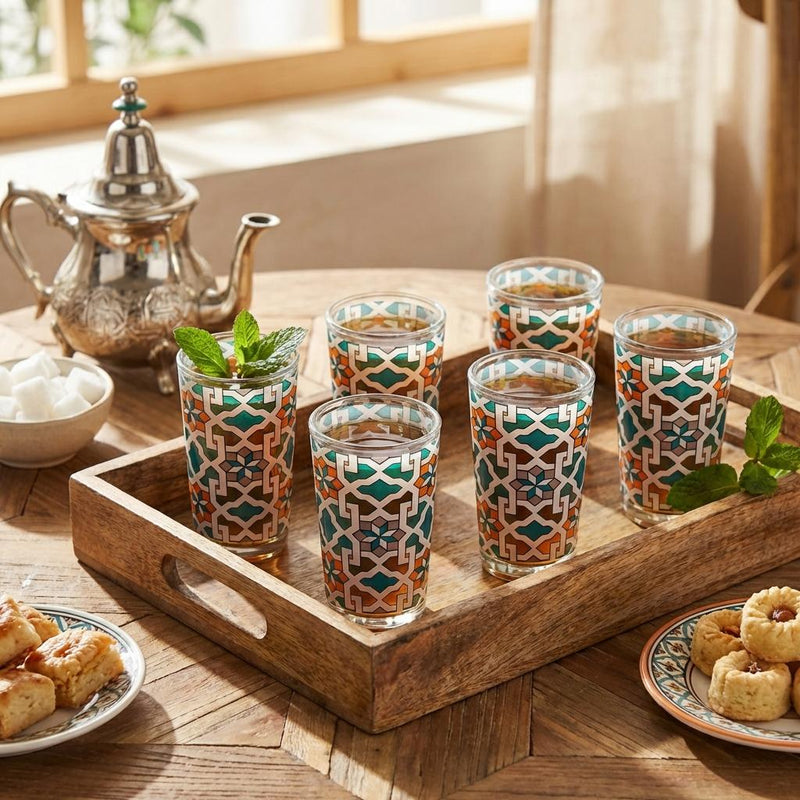 Vague Moroccan Geometric Garden 6 Pcs Tea Glass Set 120 ml
