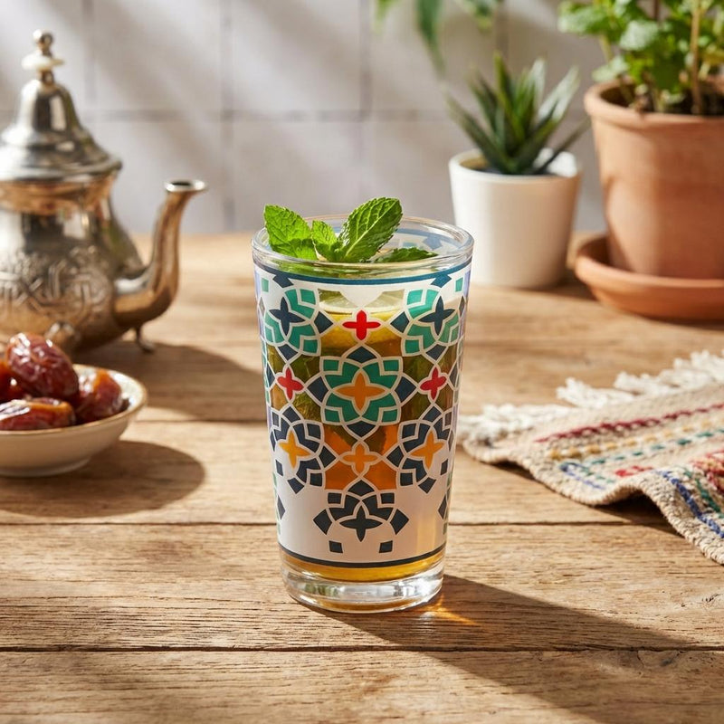 Vague Moroccan Classic Green Lattice 6 Pcs Tea Glass Set 120 ml