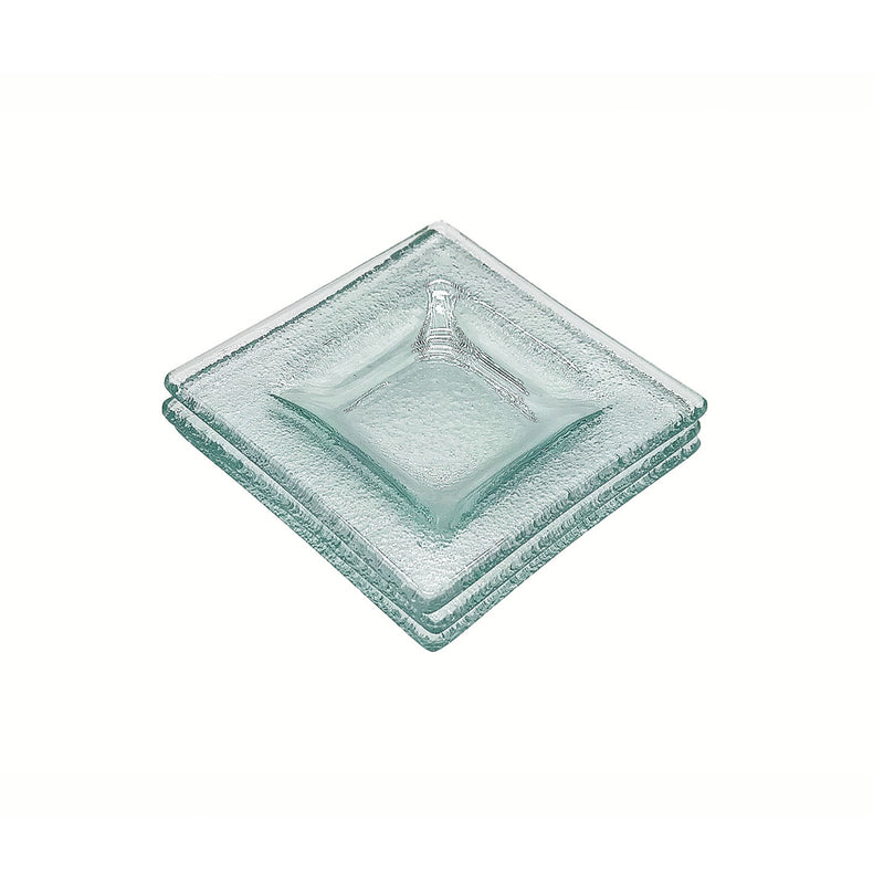 Vague Green Double Square Layer Glass Dish 7 x 1.3 cm - Al Makaan Store